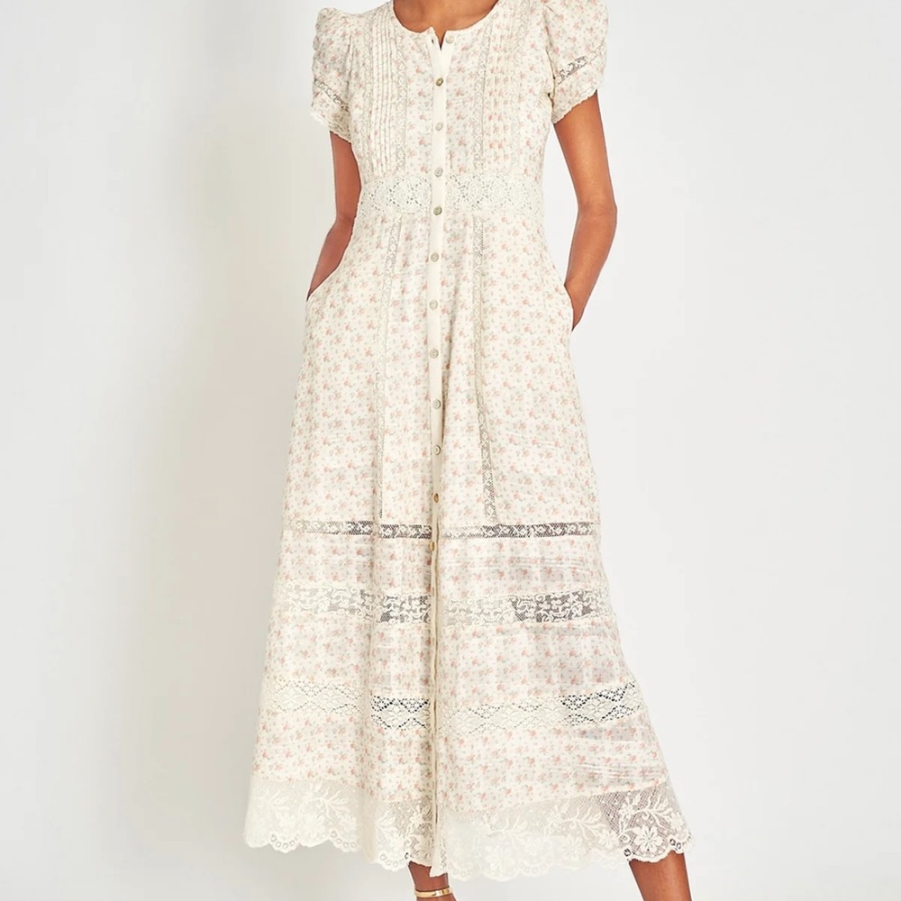 LoveShackFancy Cream and Pink Maxi Dress